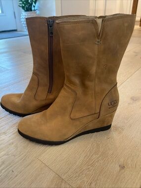UGG Women's chestnut waterproof leather Wedge Boots